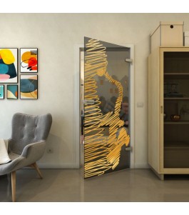 Ganzglastür - Fineprint Model 106 Gold auf Grauglas