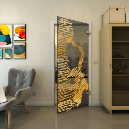 Ganzglastür - Fineprint Model 106 Gold auf Grauglas