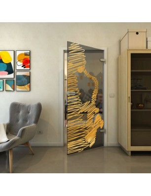 Ganzglastür - Fineprint Model 106 Gold auf Grauglas