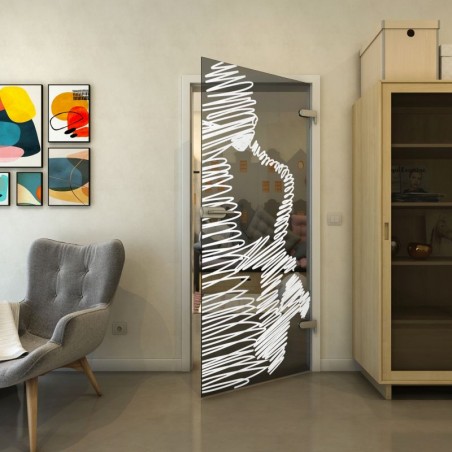 Ganzglastür - Fineprint Model 106 Weiss auf Grauglas