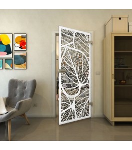 Ganzglastür - Fineprint Model 107 Weiss auf Grauglas