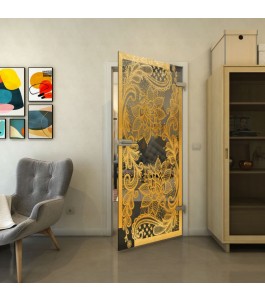 Ganzglastür - Fineprint Model 108 Gold auf Grauglas