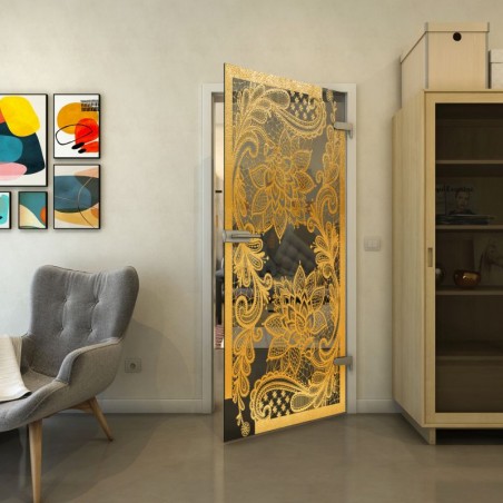 Ganzglastür - Fineprint Model 108 Gold auf Grauglas