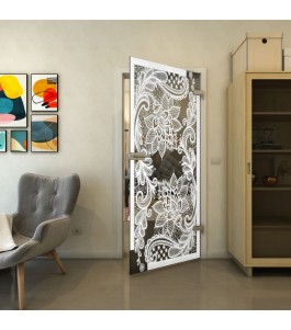 Ganzglastür - Fineprint Model 108 Weiss auf Grauglas