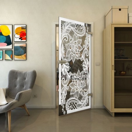 Ganzglastür - Fineprint Model 108 Weiss auf Grauglas