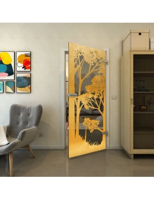 Ganzglastür - Fineprint Model 110 Gold auf Grauglas