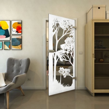 Ganzglastür - Fineprint Model 110 Weiss auf Grauglas