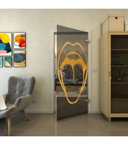 Ganzglastür - Fineprint Model 111 Gold auf Grauglas