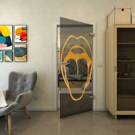 Ganzglastür - Fineprint Model 111 Gold auf Grauglas