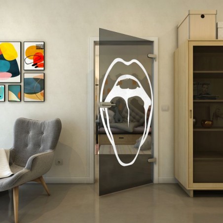 Ganzglastür - Fineprint Model 111 Weiss auf Grauglas