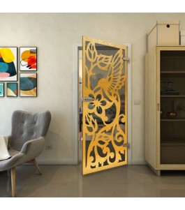 Ganzglastür - Fineprint Model 112 Gold auf Grauglas