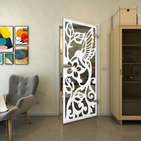 Ganzglastür - Fineprint Model 112 Weiss auf Grauglas