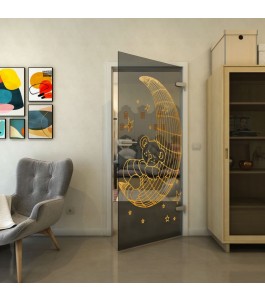 Ganzglastür - Fineprint Model 113 Gold auf Grauglas