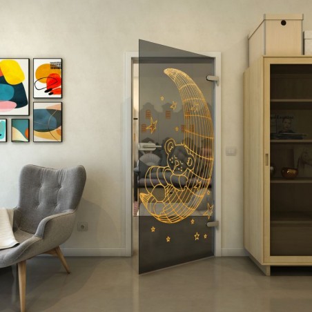 Ganzglastür - Fineprint Model 113 Gold auf Grauglas