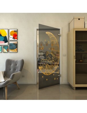 Ganzglastür - Fineprint Model 113 Gold auf Grauglas