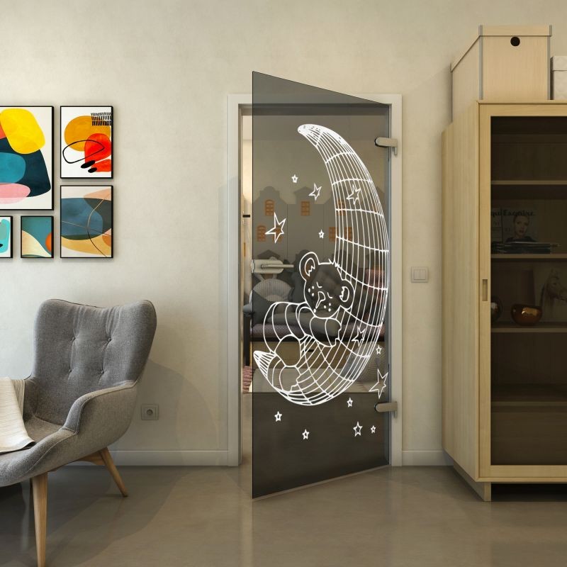 Ganzglastür - Fineprint Modell 113 Weiss auf Grauglas