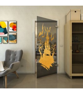 Ganzglastür - Fineprint Model 114 Gold auf Grauglas