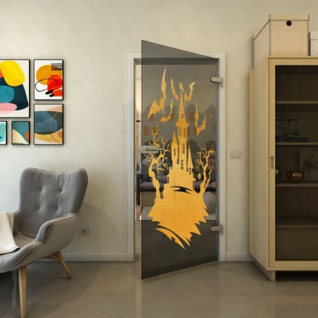 Ganzglastür - Fineprint Model 114 Gold auf Grauglas