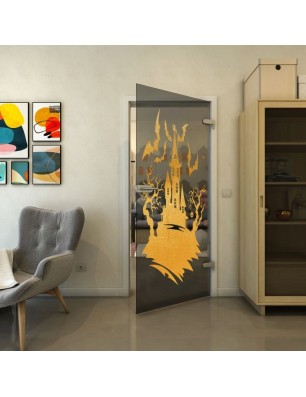 Ganzglastür - Fineprint Model 114 Gold auf Grauglas