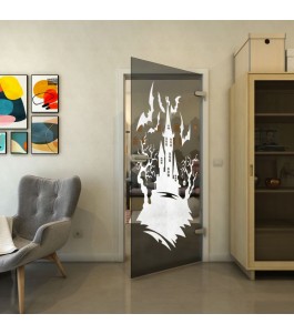 Ganzglastür - Fineprint Model 114 Weiss auf Grauglas