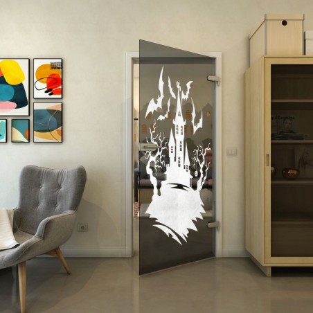 Ganzglastür - Fineprint Model 114 Weiss auf Grauglas