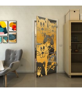 Ganzglastür - Fineprint Model 115 Gold auf Grauglas