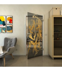 Ganzglastür - Fineprint Model 116 Gold auf Grauglas