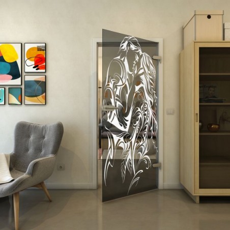 Ganzglastür - Fineprint Model 116 Weiss auf Grauglas