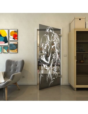 Ganzglastür - Fineprint Model 116 Weiss auf Grauglas