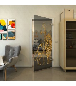 Ganzglastür - Fineprint Model 117 Gold auf Grauglas