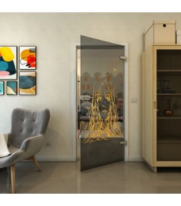Ganzglastür - Fineprint Model 119 Gold auf Grauglas