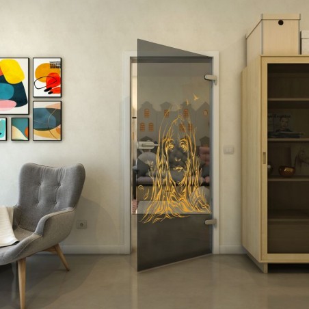 Ganzglastür - Fineprint Model 119 Gold auf Grauglas
