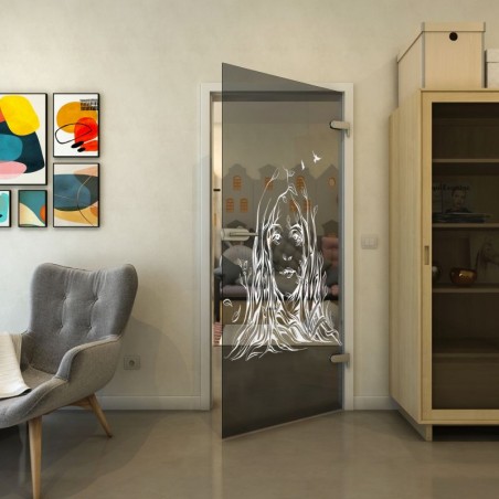 Ganzglastür - Fineprint Model 119 Weiss auf Grauglas