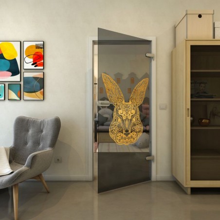 Ganzglastür - Fineprint Model 121 Gold auf Grauglas