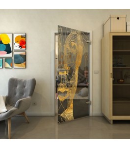 Ganzglastür - Fineprint Model 123 Gold auf Grauglas