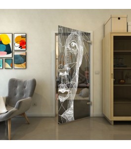 Ganzglastür - Fineprint Model 123 Weiss auf Grauglas