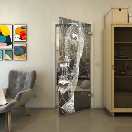 Ganzglastür - Fineprint Model 123 Weiss auf Grauglas