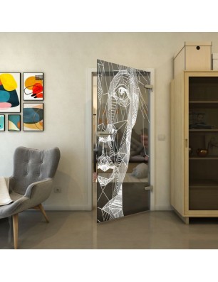 Ganzglastür - Fineprint Model 123 Weiss auf Grauglas