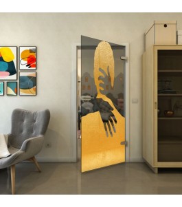 Ganzglastür - Fineprint Model 124 Gold auf Grauglas