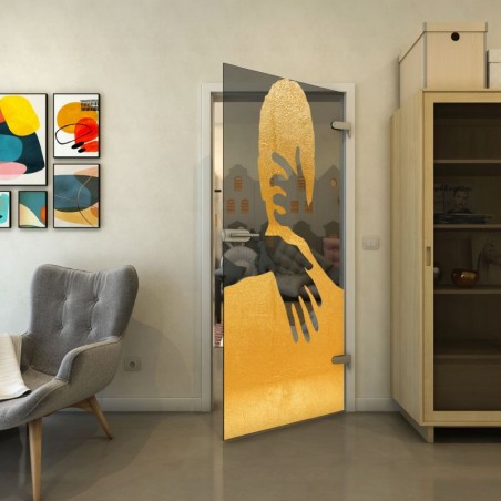Ganzglastür - Fineprint Model 124 Gold auf Grauglas