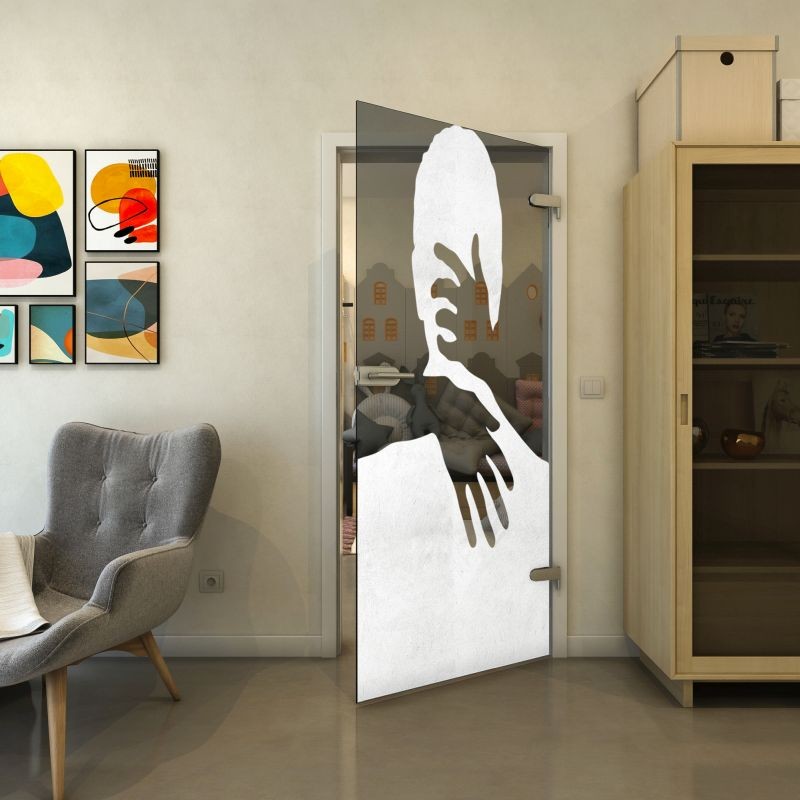 Ganzglastür - Fineprint Modell 124 Weiss auf Grauglas