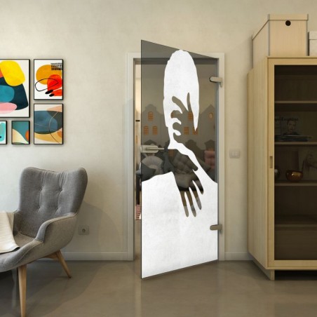 Ganzglastür - Fineprint Model 124 Weiss auf Grauglas