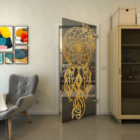 Ganzglastür - Fineprint Model 125 Gold auf Grauglas