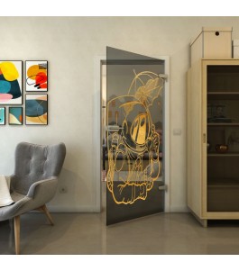 Ganzglastür - Fineprint Model 126 Gold auf Grauglas