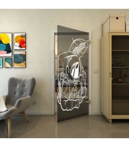 Ganzglastür - Fineprint Model 126 Weiss auf Grauglas