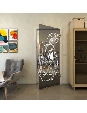 Ganzglastür - Fineprint Model 126 Weiss auf Grauglas