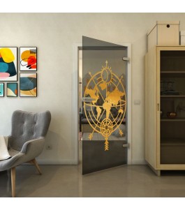 Ganzglastür - Fineprint Model 127 Gold auf Grauglas