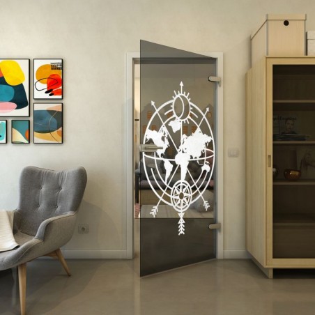 Ganzglastür - Fineprint Model 127 Weiss auf Grauglas