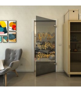 Ganzglastür - Fineprint Model 128 Gold auf Grauglas