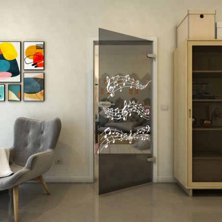 Ganzglastür - Fineprint Model 128 Weiss auf Grauglas